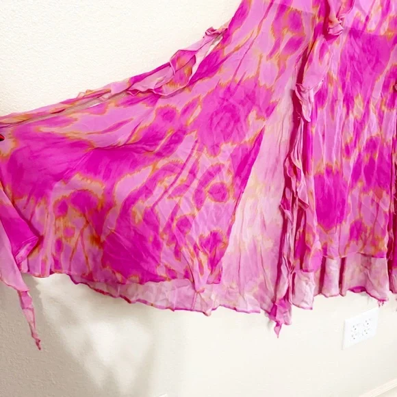 The Wolf Gang Rhapsody Maxi Skirt Candy Haze Frilly High Slit Hot Pink Floral - Picture 9 of 13